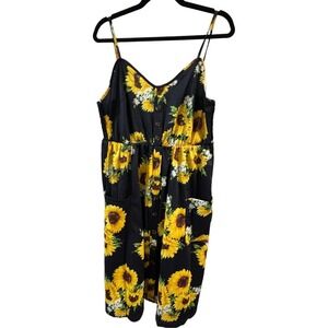 Womens XXLarge Sunflower Black Yellow Sundress Summer Festival Maxi Slip Dress